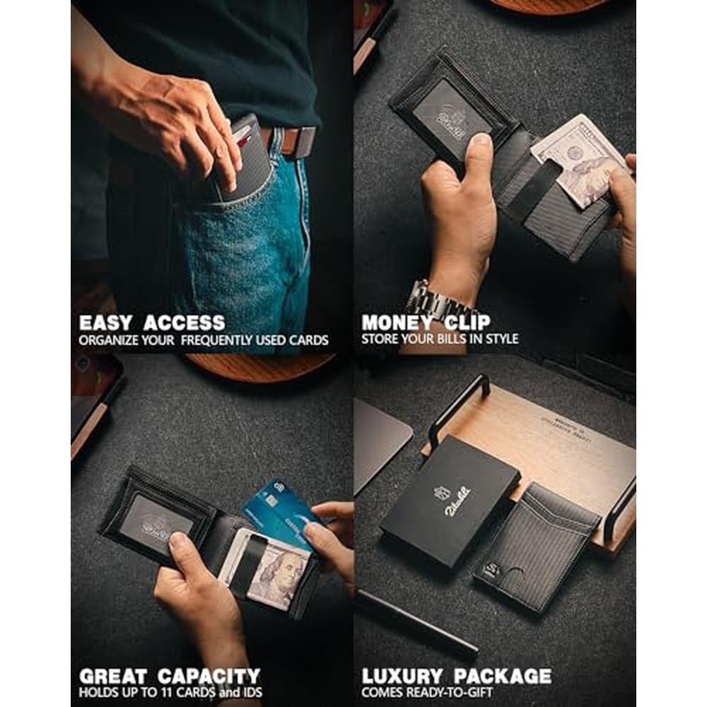 Zitahli Slim Wallet for Men: Premium Leather Bifold with – Side View