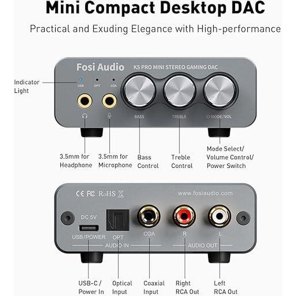 Audio Fosi K5 Pro: Fosi Audio K5 Pro Gaming DAC Headphone – Side View