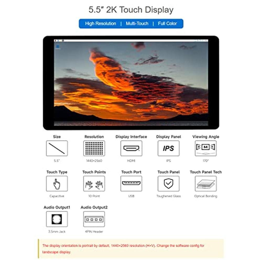 Waveshare Zero: Premium 5.5 Inch 2K Capacitive Touch LCD – Side View