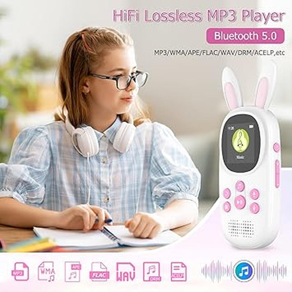 MP3 Player: Cute Bunny Kids Music MP3 Player with Bluetooth – Side View