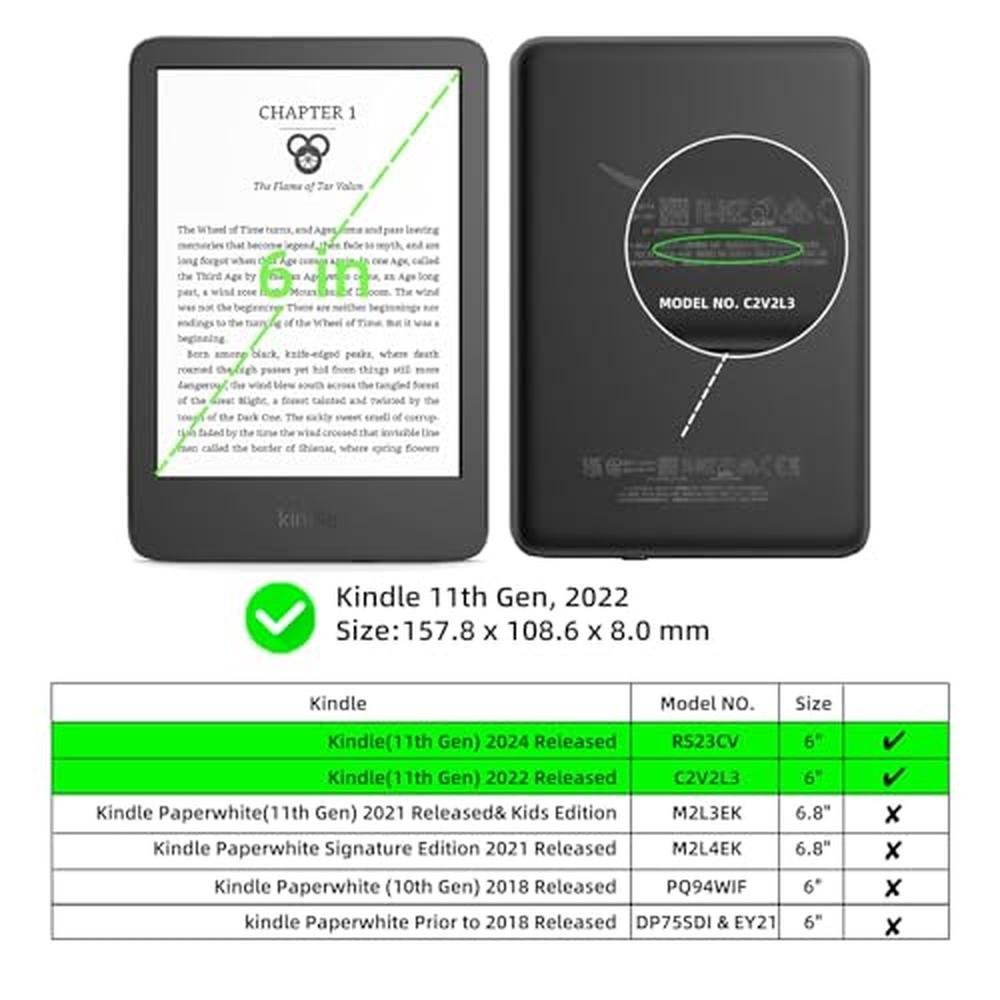 Cover Kindle: WALNEW Case Cover for 6 All-New Kindle 2024 – Side View