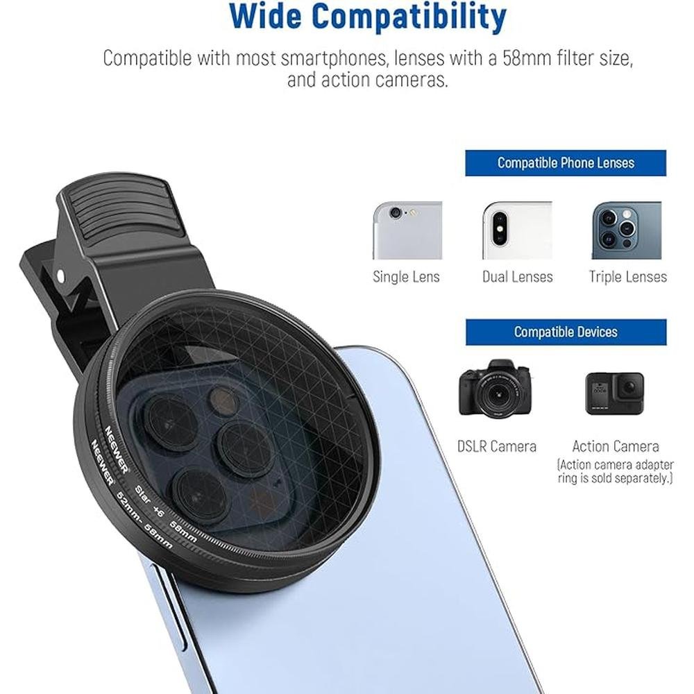 Filter Lens: Neewer 58mm Lens Filter Kit with Mobile Phone – Packaging