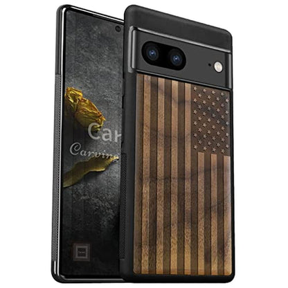 Wood Case: Carveit Pixel 7 Natural Wood Black Soft TPU – Front View