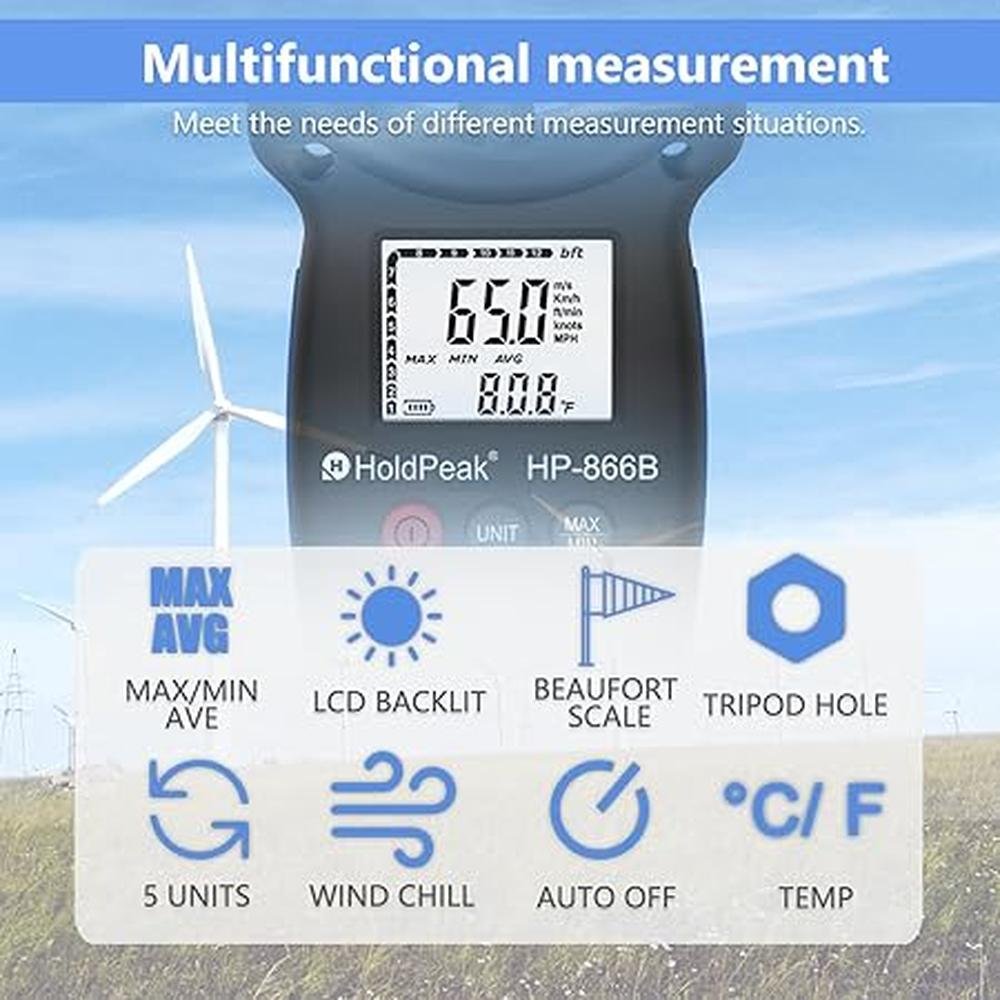 Wind Speed: HoldPeak 866B Digital Anemometer Handheld Wind – Side View
