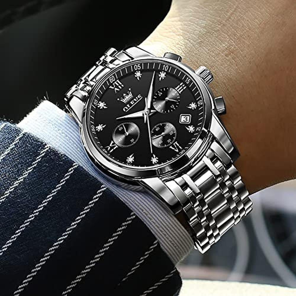 Watch Men: OLEVS Black Watches for Men – Close-up Detail