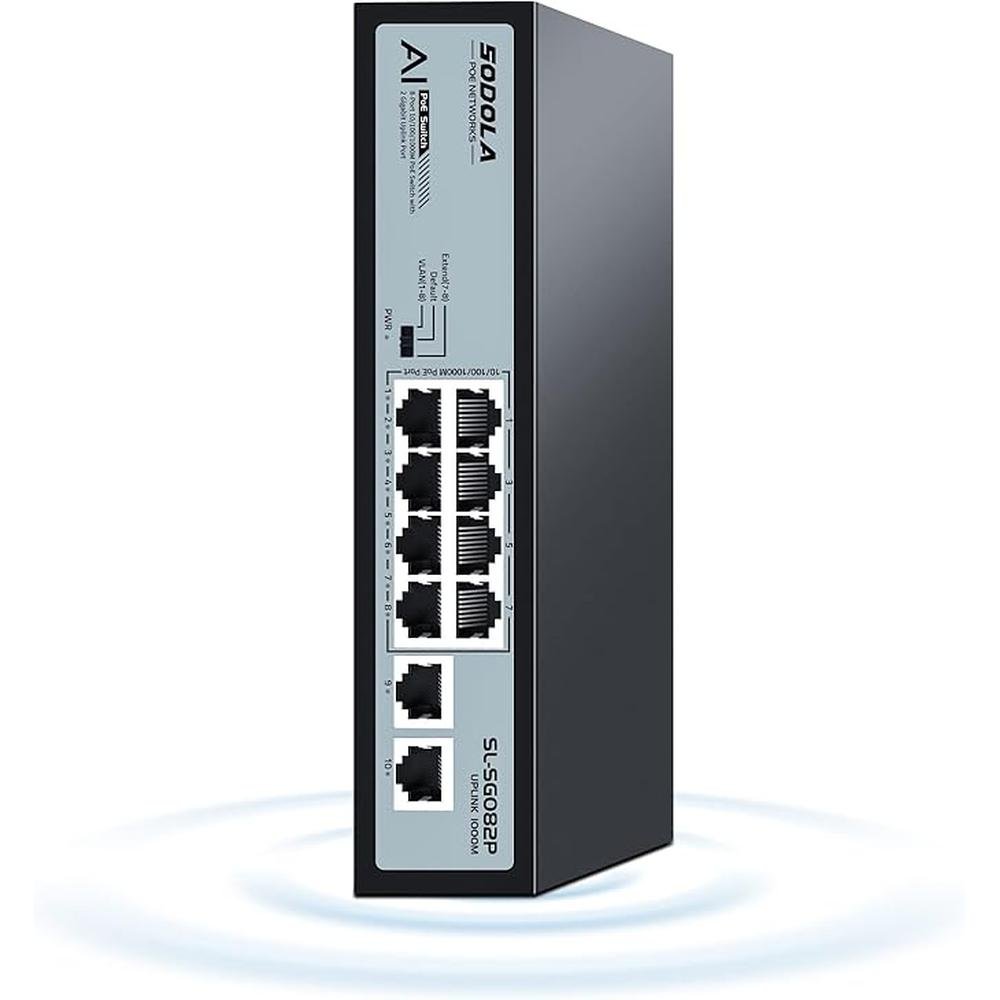 8 Port Gigabit PoE Switch: 2 Gigabit Uplinks – Front View