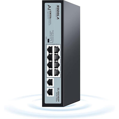 8 Port Gigabit PoE Switch: 2 Gigabit Uplinks – Front View