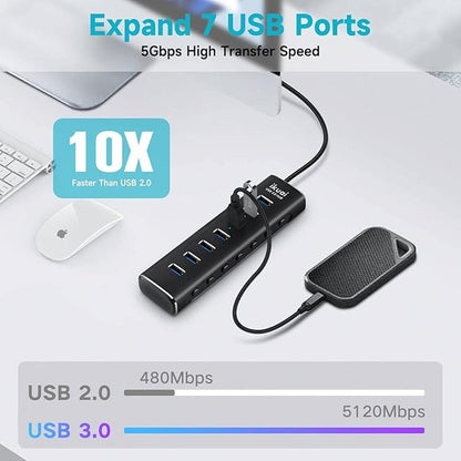 Powered USB 3.0 /USB C Hub: ikuai Aluminium 7-Port USB Hub – In Use