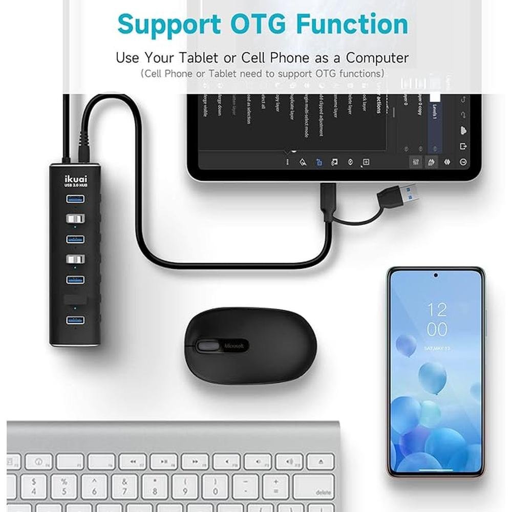 Powered USB 3.0 /USB C Hub: ikuai Aluminium 7-Port USB Hub – Packaging