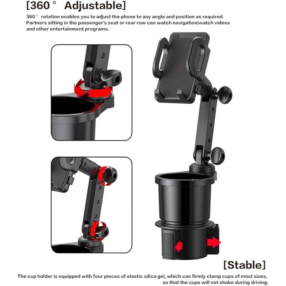 Car Cup Holder Phone Mount: Universal Auto Cell Phone Stand – Side View
