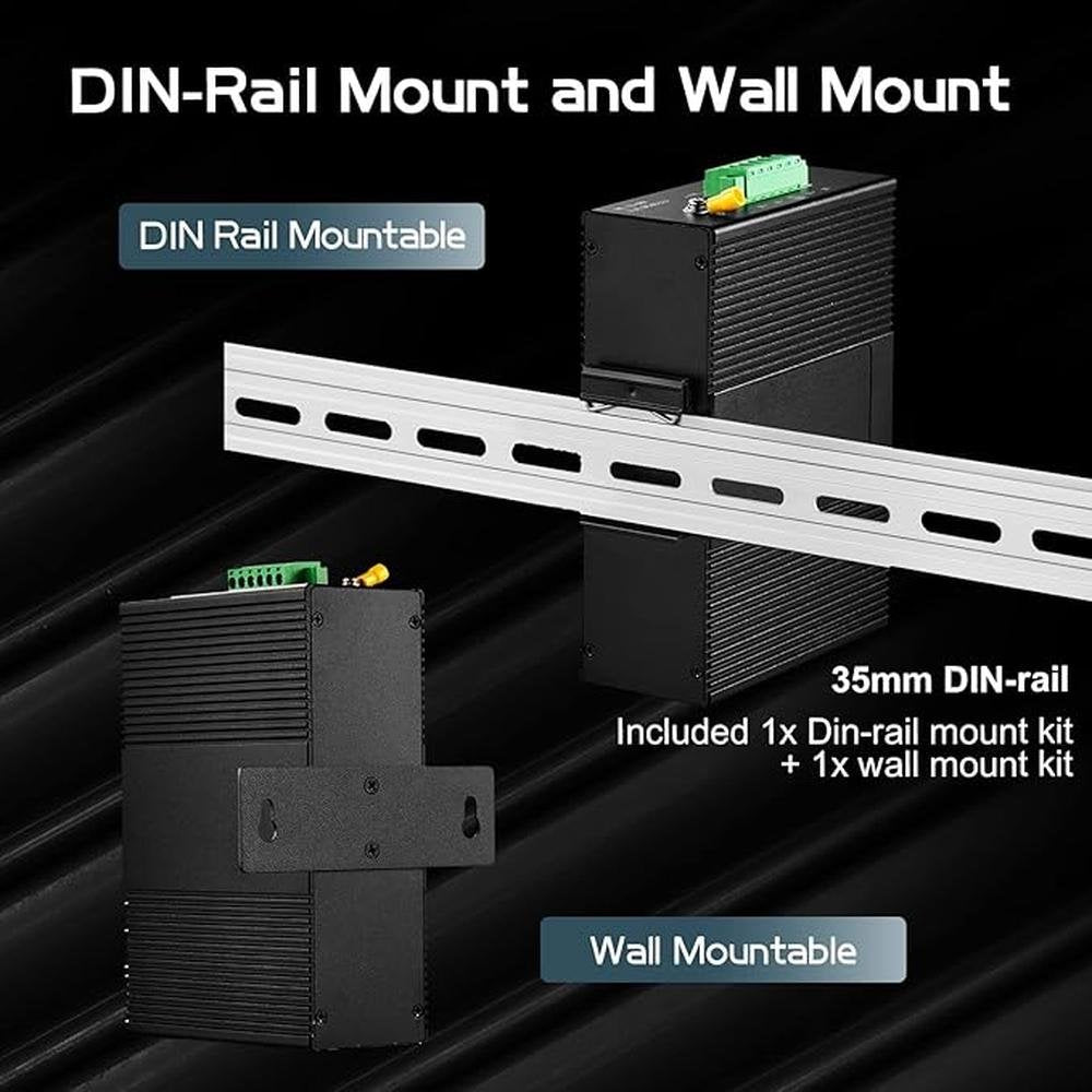 Binardat 8 Port Gigabit Din Rail Industrial Ethernet Switch – Side View
