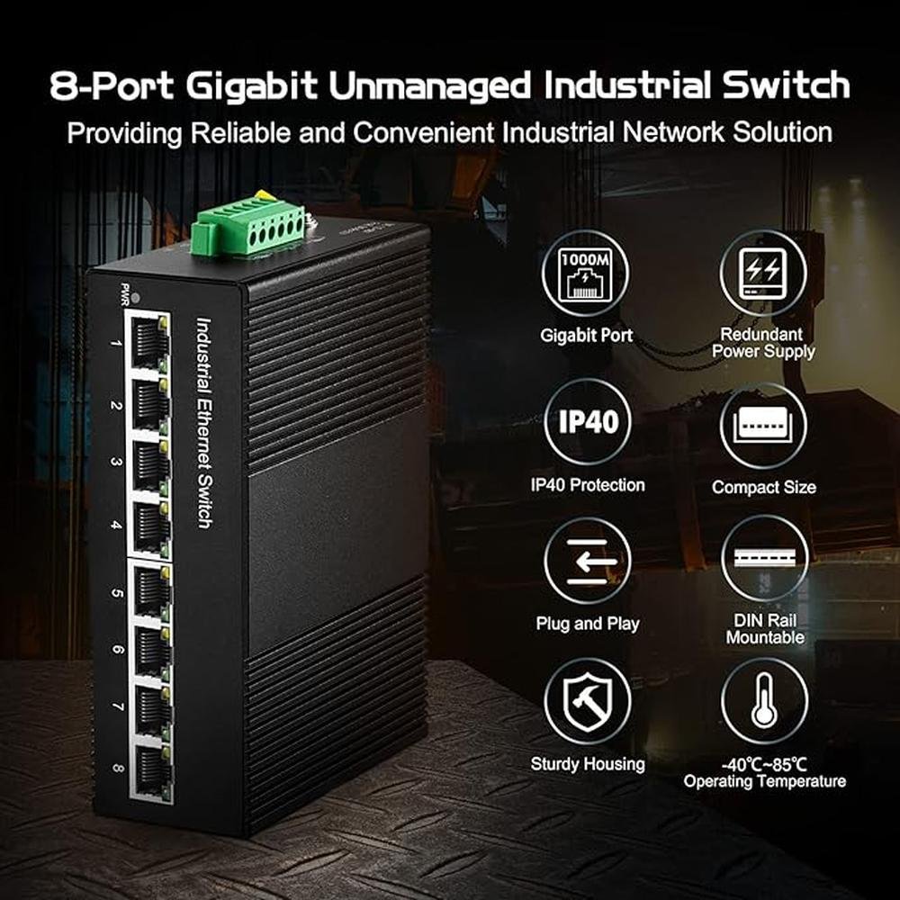 Binardat 8 Port Gigabit Din Rail Industrial Ethernet Switch – In Use
