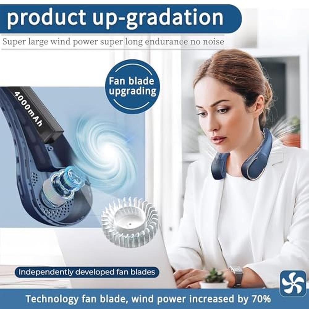 ASNUG Neck Fan: USB Rechargeable Personal Fan 4000mAh – Side View