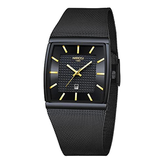 Men Watches: NIBOSI Square Analog Quartz Stainless Steel – Front View