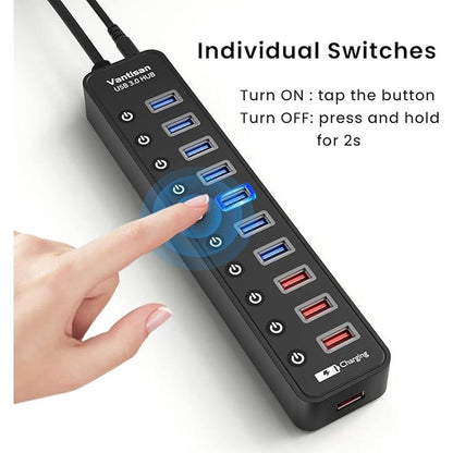 Powered USB 3.0 hub: 11-Port USB Hub Splitter Extension 7 – Close-up Detail