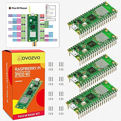 Raspberry Pi Pico W: DVOZVO 4Pack RP2040 Chip WiFi Wireless – Front View
