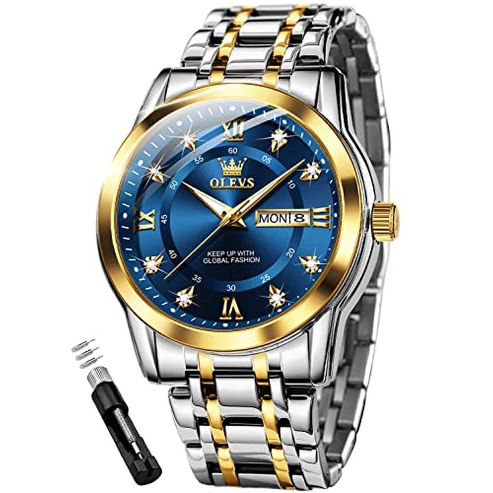 OLEVS Men's Diamond Watch: Luxury Business Dress Wrist – Front View