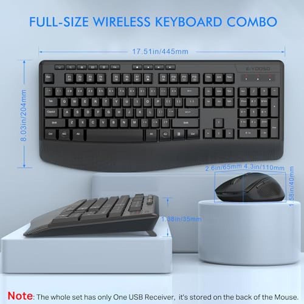 Wireless Keyboard Mouse: E-YOOSO 2.4GHz Full-Sized – Side View