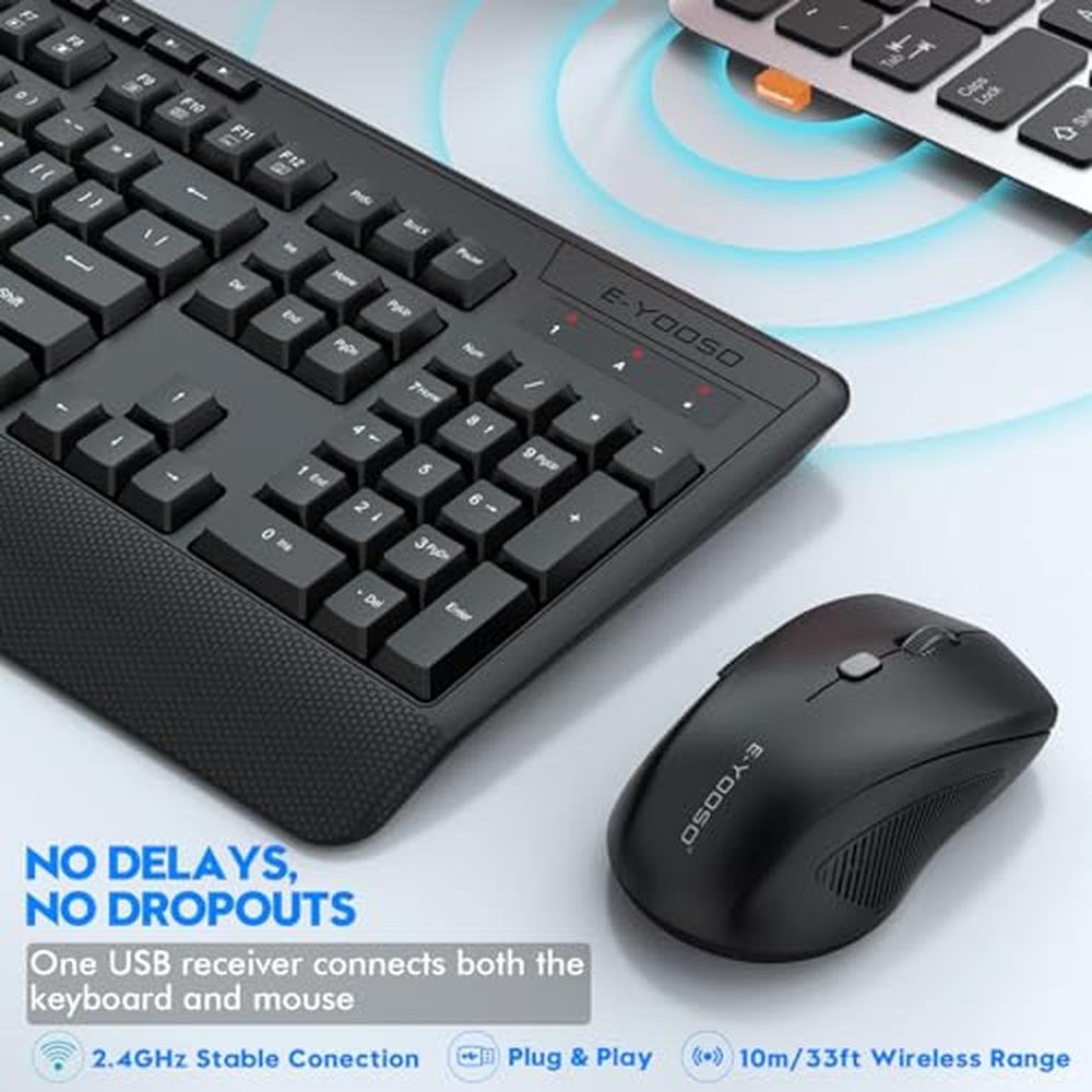 Wireless Keyboard Mouse: E-YOOSO 2.4GHz Full-Sized – In Use
