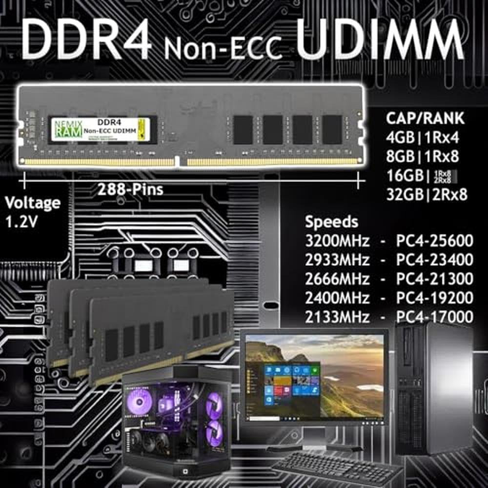 NEMIX RAM: 64GB (2X32GB) DDR4 3200MHZ PC4-25600 2Rx8 1.2V – Side View