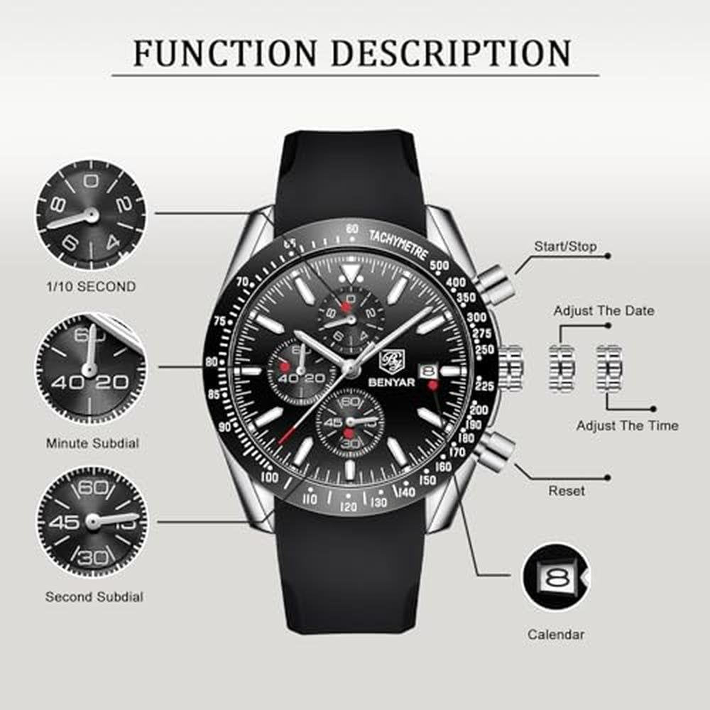 BENYAR Classic: BENYAR Fashion Quartz Chronograph Watch – Close-up Detail