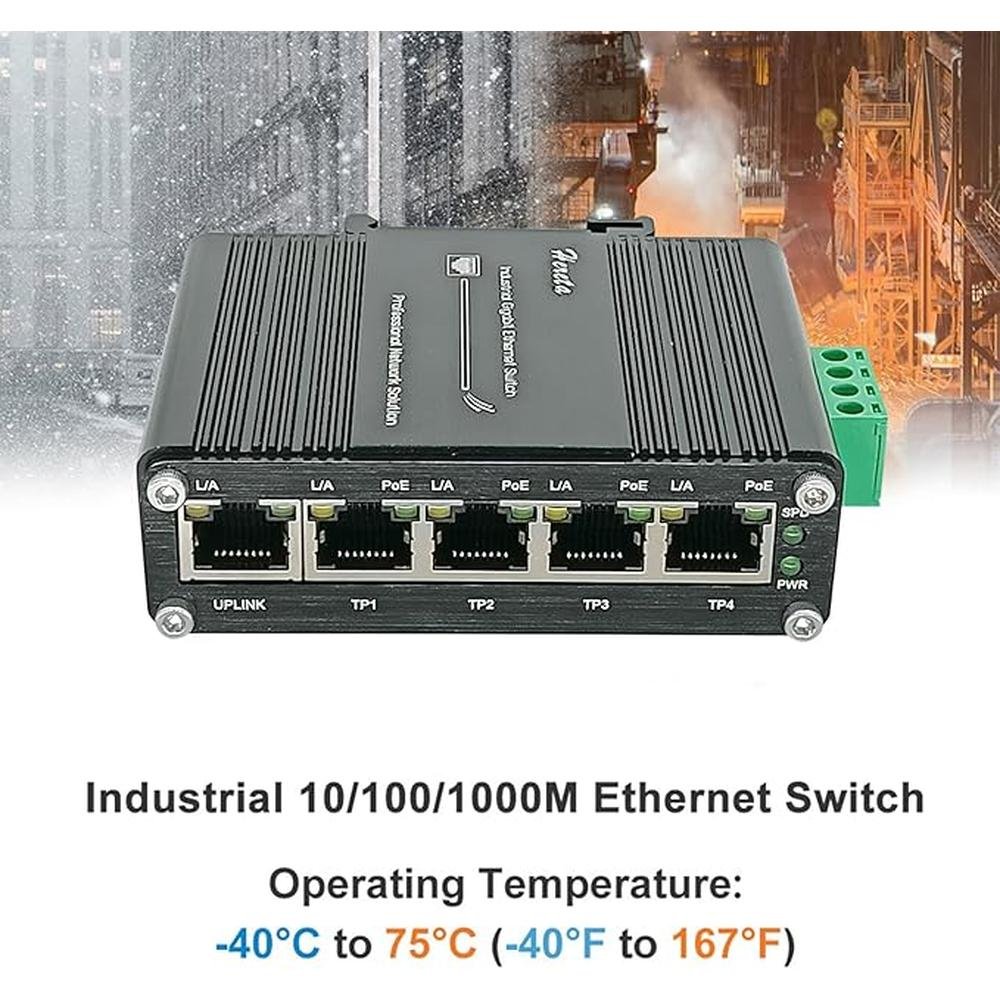 Industrial Gigabit Ethernet PoE+ Switch 5-Port – Side View