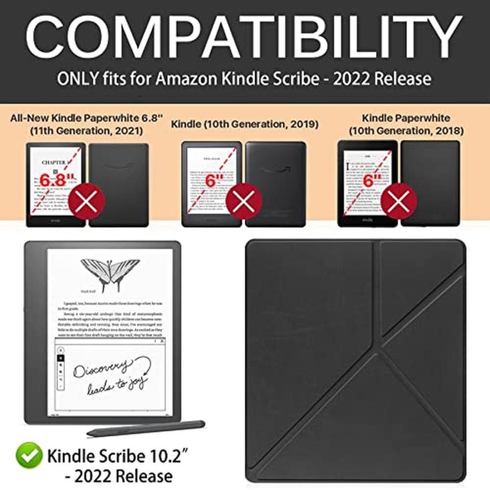 Kindle Scribe 2022 Case: Premium PU Leather Cover with Auto – Side View