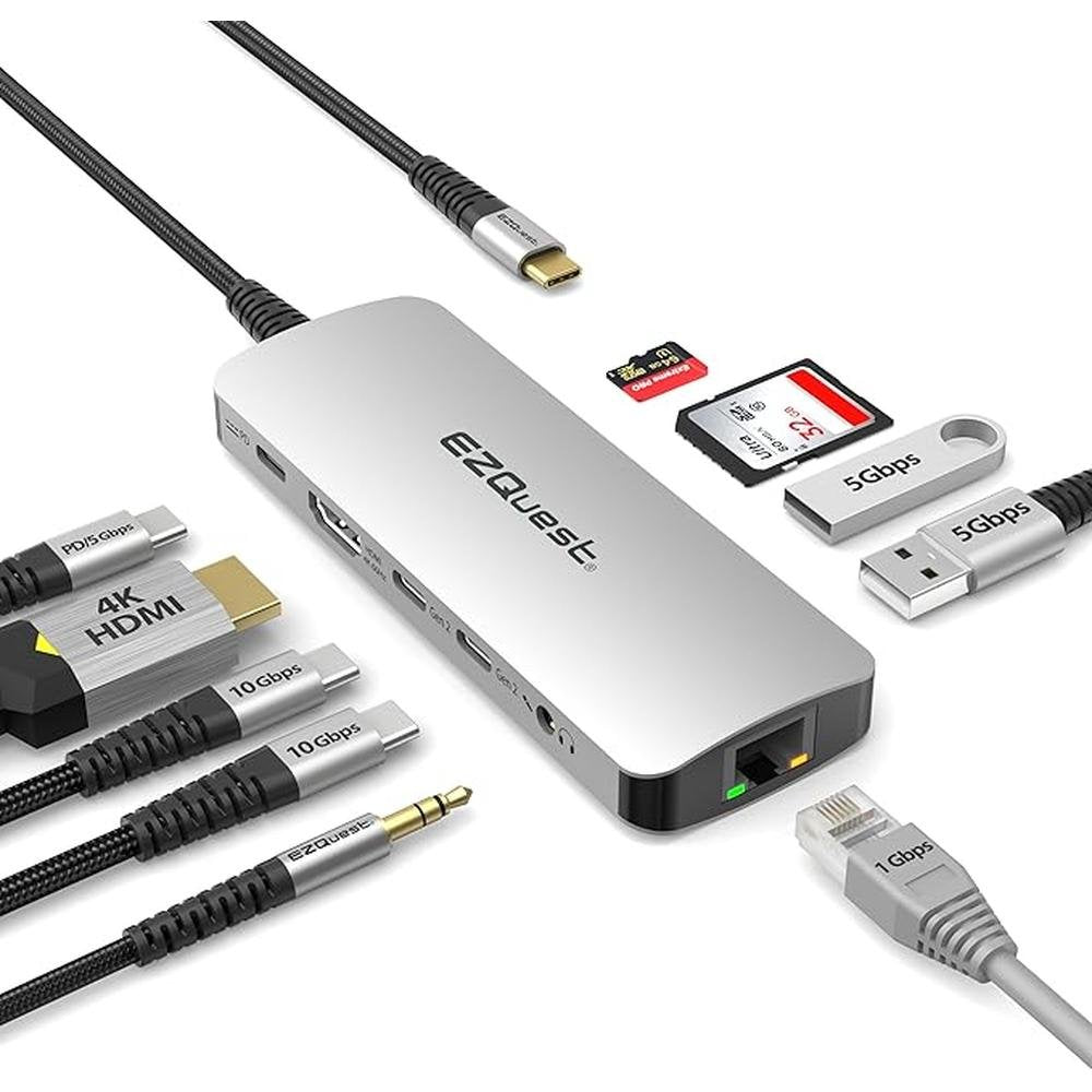 EZQuest USB-C Hub Docking Station 10 in 1 with 4K HDMI 60Hz – Front View