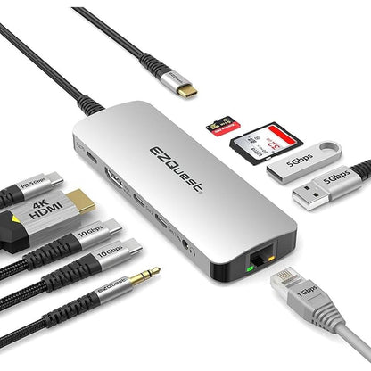 EZQuest USB-C Hub Docking Station 10 in 1 with 4K HDMI 60Hz – Front View