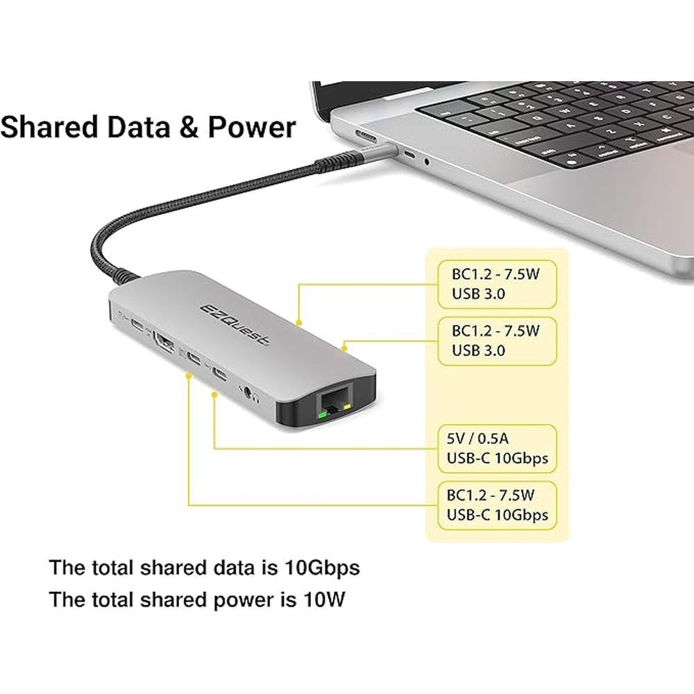 EZQuest USB-C Hub Docking Station 10 in 1 with 4K HDMI 60Hz – Close-up Detail