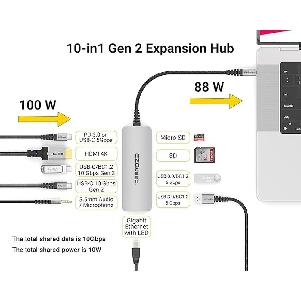 EZQuest USB-C Hub Docking Station 10 in 1 with 4K HDMI 60Hz – In Use