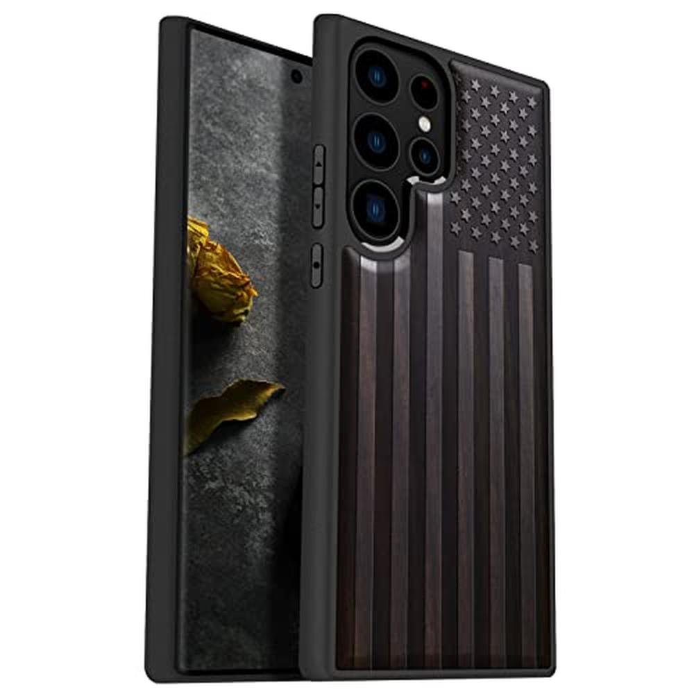 Wood Case: Carveit Galaxy S23 Ultra Natural Wood Black Soft – Front View