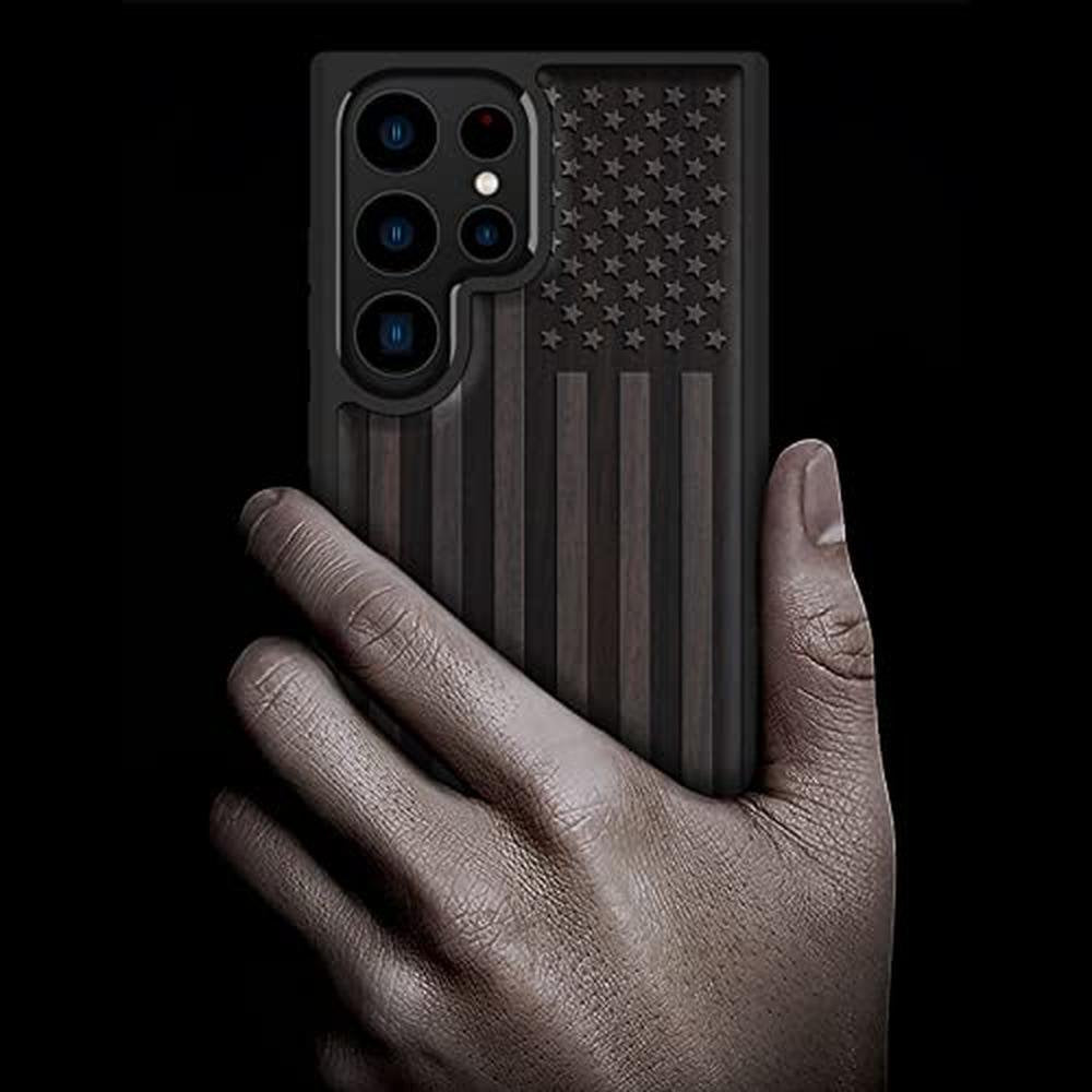 Wood Case: Carveit Galaxy S23 Ultra Natural Wood Black Soft – Side View