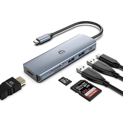 USB C Hub: USB C Adapter 6 in 1 – Front View