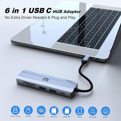 USB C Hub: USB C Adapter 6 in 1 – Side View