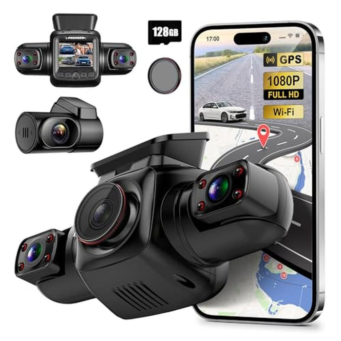 Pruveeo 360 Degree View 4 Channel Dash Cam – Front View