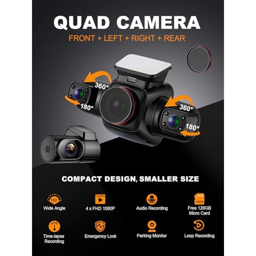 Pruveeo 360 Degree View 4 Channel Dash Cam – Side View