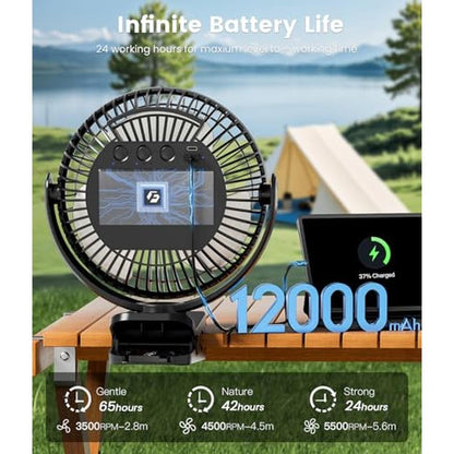 Korbot Clip: Korbot 8 Inch Clip-on Fan 12000mAh Portable – Side View