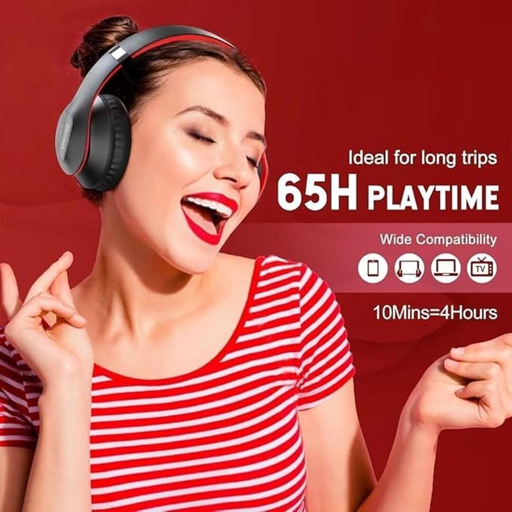 Wireless Bluetooth Headphones Over Ear 65H Playtime HiFi – In Use