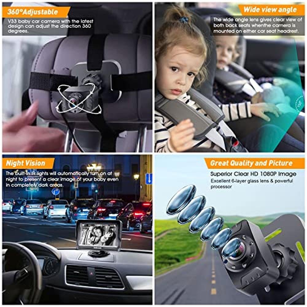 Baby Car Camera HD 1080p Rear Facing Car Baby Monitor with – Close-up Detail