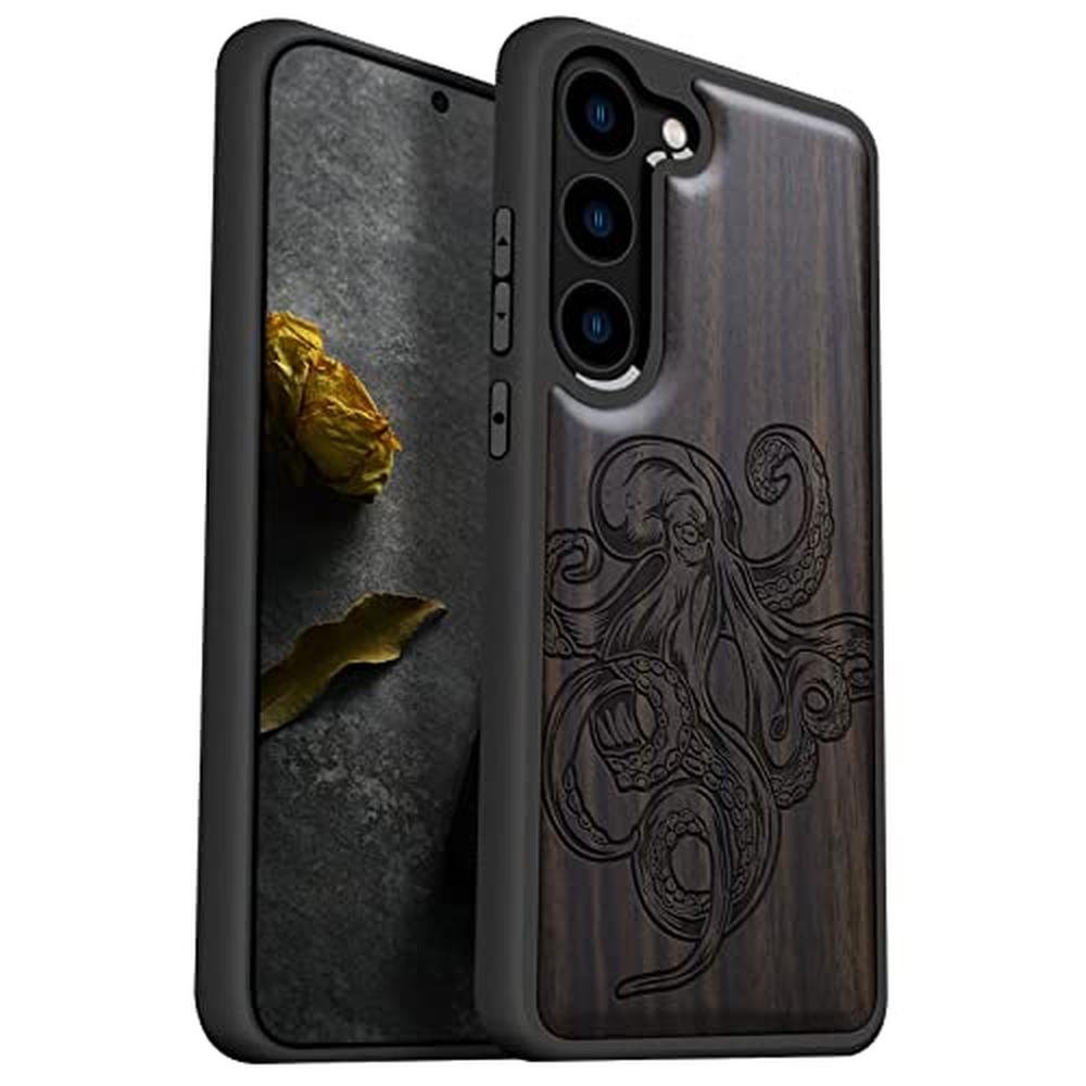 Wood Case: Carveit Galaxy S23 Natural Wood Black Soft TPU – Front View