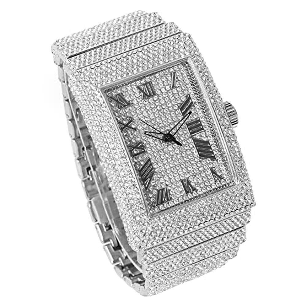 Men's Fully Iced Out Rectangle Watch – Side View
