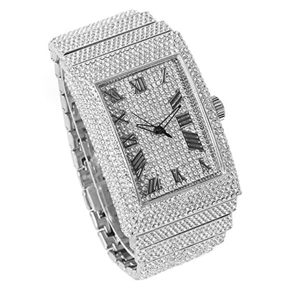 Men's Fully Iced Out Rectangle Watch – Side View