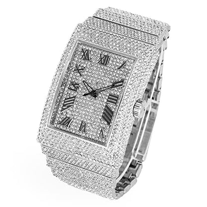 Men's Fully Iced Out Rectangle Watch – Close-up Detail
