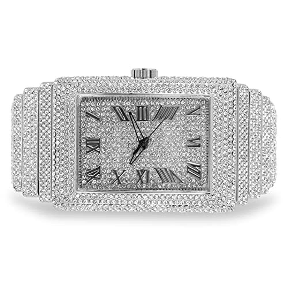 Men's Fully Iced Out Rectangle Watch – In Use