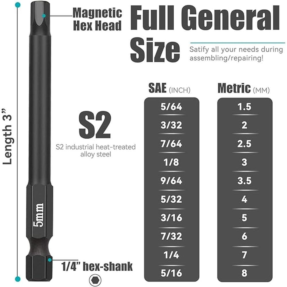 Hex Bit Set: NAUIX 20-Piece S2 Steel Hex Bit Socket Set – Side View