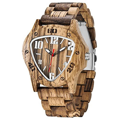 Watches Men: Dentily Men's Wooden Watch Triangle Quartz – Front View