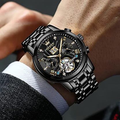 OLEVS Automatic Watches for Men Black Luxury Wrist Watch – Side View