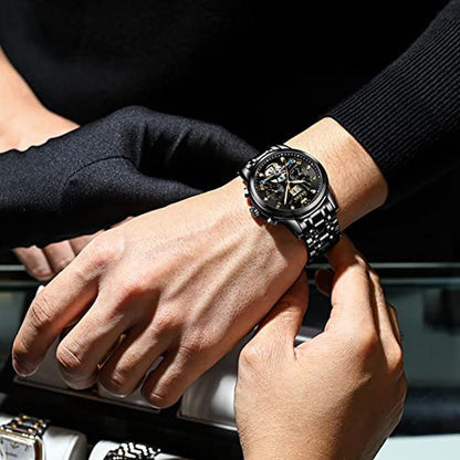 OLEVS Automatic Watches for Men Black Luxury Wrist Watch – Close-up Detail