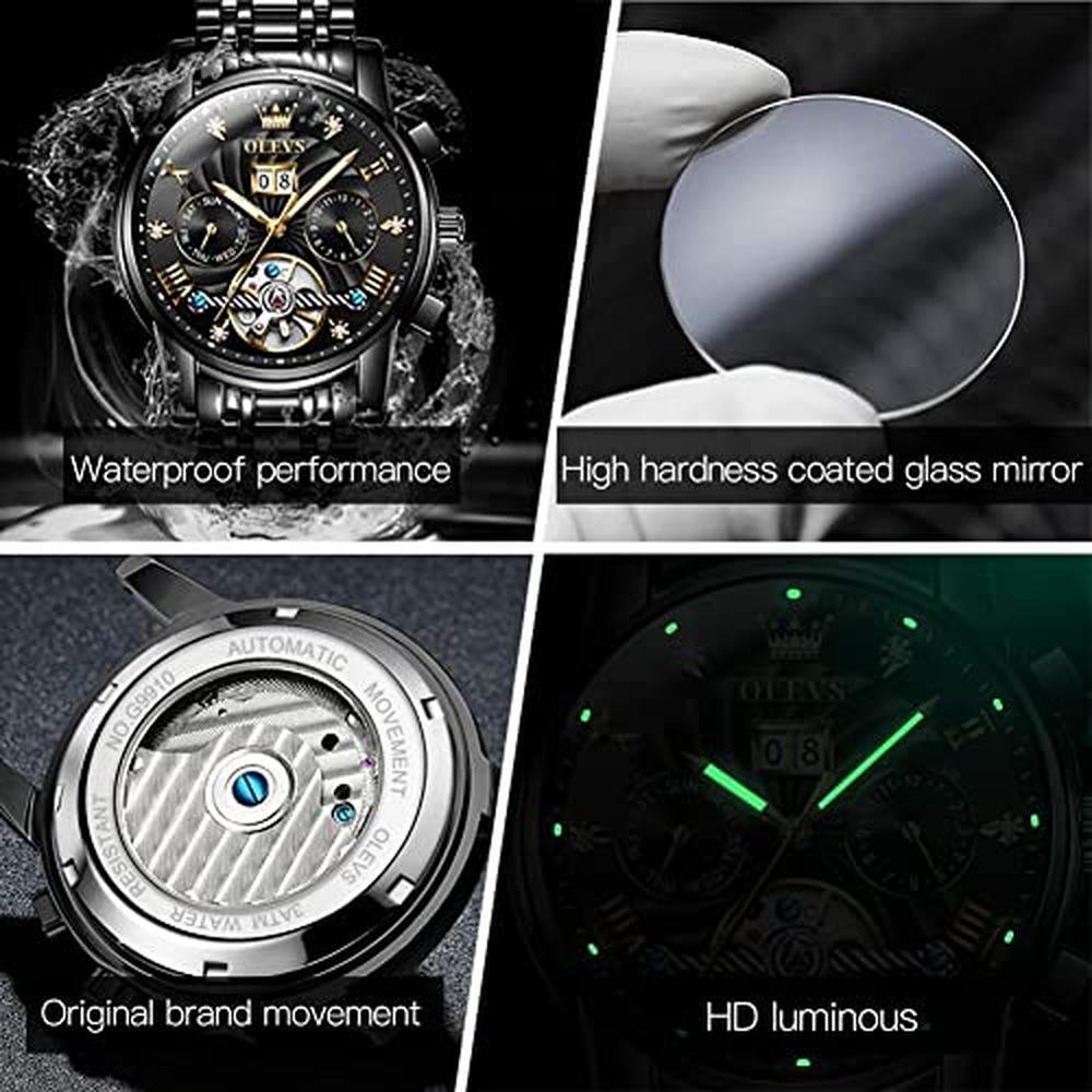 OLEVS Automatic Watches for Men Black Luxury Wrist Watch – Packaging